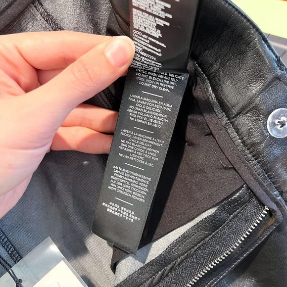 7 For All Mankind Black Vegan Faux Leather Wide Leg Classic Trouser Pants 27 NWT - Picture 11 of 13